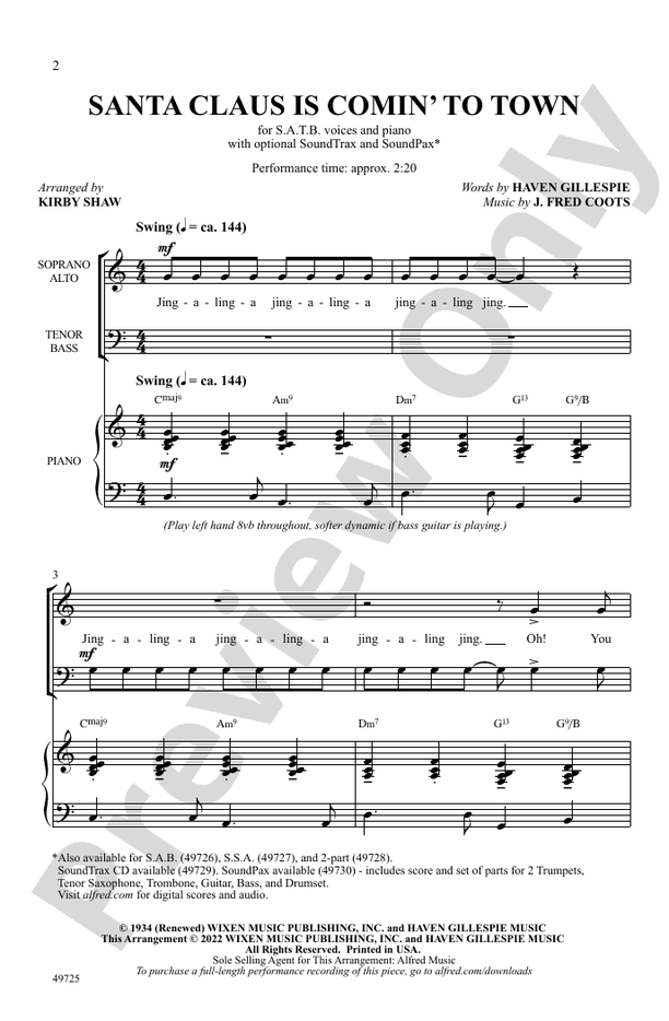 Santa Claus Is Comin' to Town (Arr. Kirby Shaw) - SATB Choral Octavo (Digital Download)