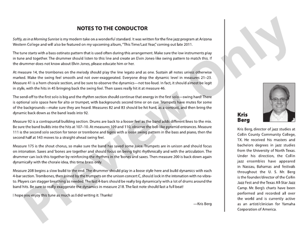 Softly, as in a Morning Sunrise (Grade 4) - Jazz Ensemble Conductor Score & Parts(Digital Download)
