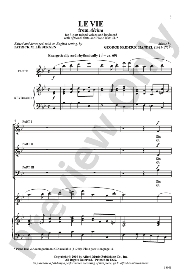 Le Vie (from Alcina) – 3-Part Mixed Choral Octavo (Digital Download)