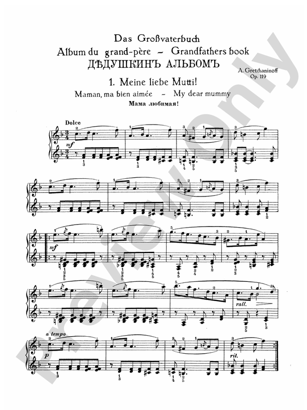 Gretchaninoff - Grandfather's Book, Op. 119 - Piano Solo (Digital Download)