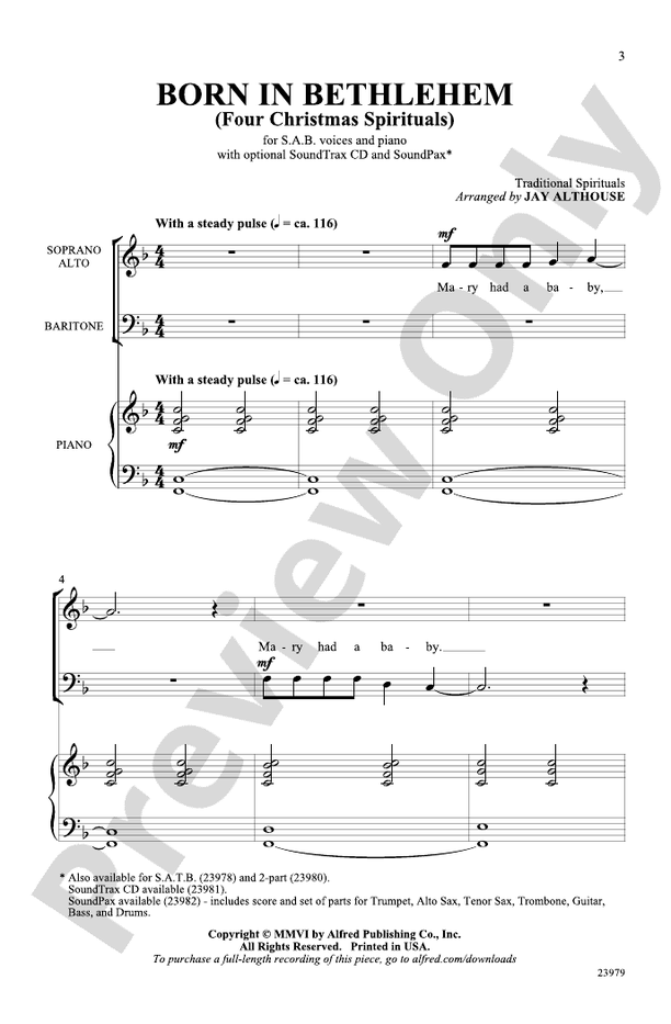 Born in Bethlehem (Four Christmas Spirituals) – SAB Choral Octavo (Digital Download)
