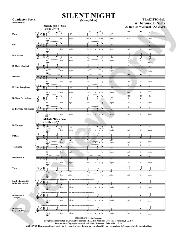 Silent Night - Melody Mine - Concert Band Conductor Score & Parts (Digital Download)