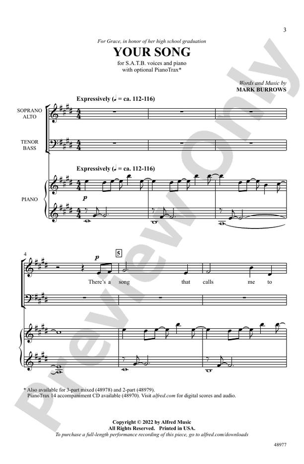 Your Song - SATB Choral Octavo (Digital Download)