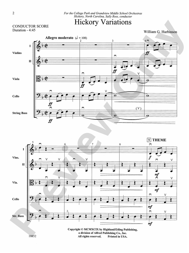 Hickory Variations – String Orchestra Conductor Score & Parts (Digital Download)