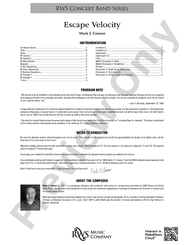 Escape Velocity - Concert Band Conductor Score & Parts (Digital Download)