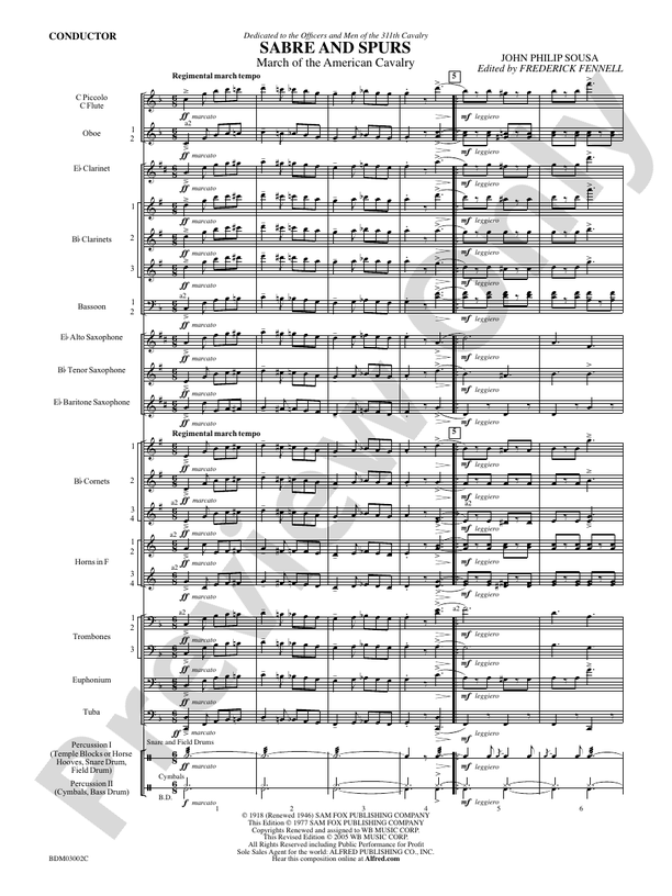 Sabre and Spurs (March of the American Cavalry) - Concert Band Conductor Score & Parts (Digital Download)