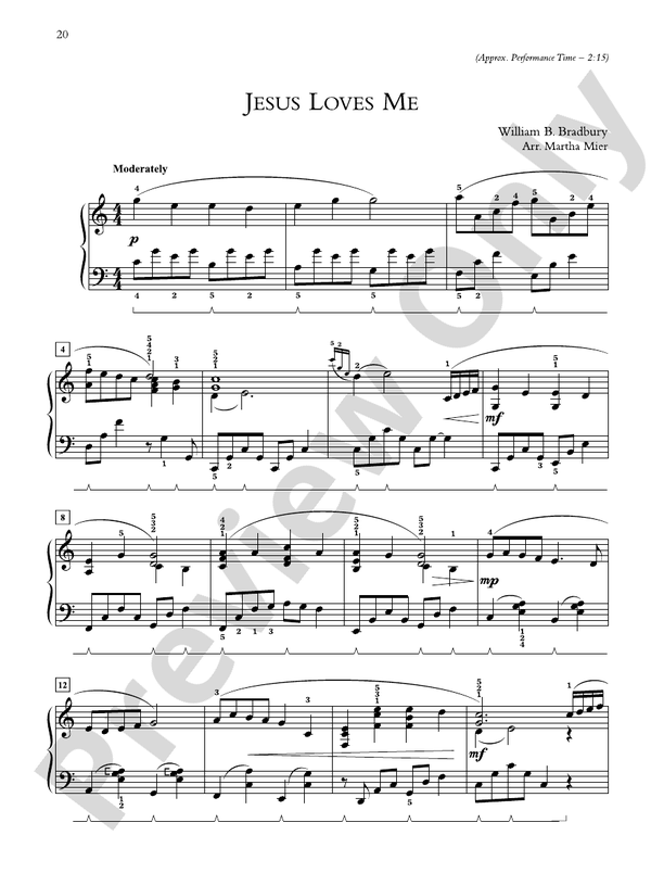 Jesus Loves Me (Arr. Martha Mier) - Piano Solo (Digital Download)
