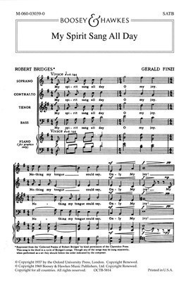 My Spirit Sang All Day - No. 3 from Seven Poems of Robert Bridges - Gerald Finzi - SATB Boosey & Hawkes Octavo