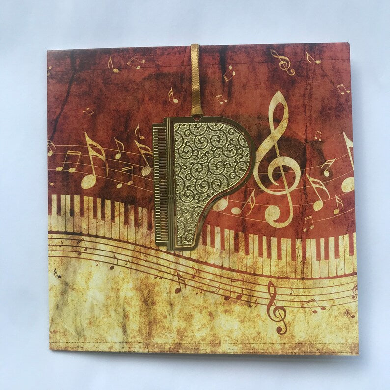 Greeting Card with a Gold Grand Piano Bookmark