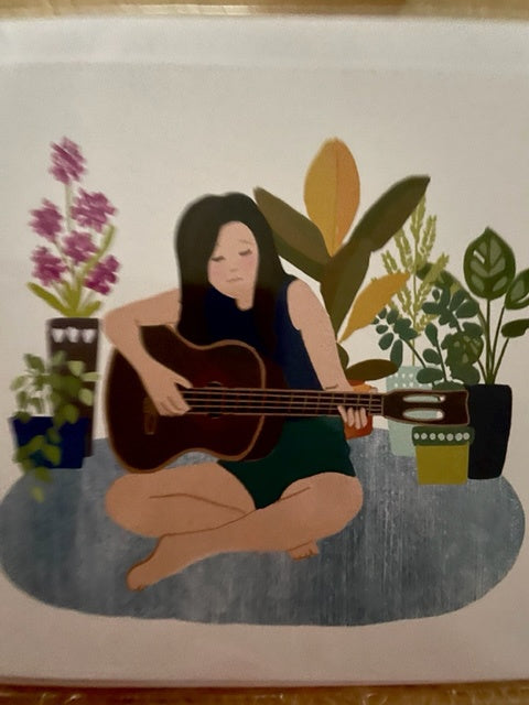Greeting Card Young Woman Playing the Guitar