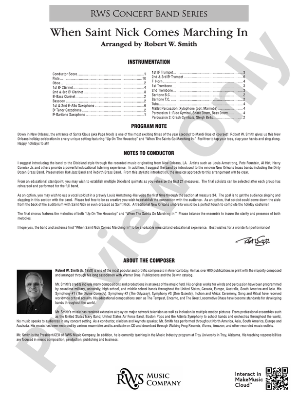 When Saint Nick Comes Marching In - A New Orleans Holiday Celebration - Concert Band Conductor Score & Parts (Digital Download)
