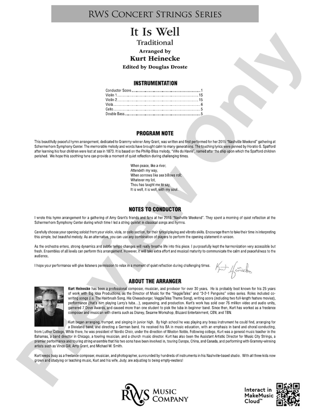 It Is Well - String Orchestra Conductor Score & Parts (Digital Download)