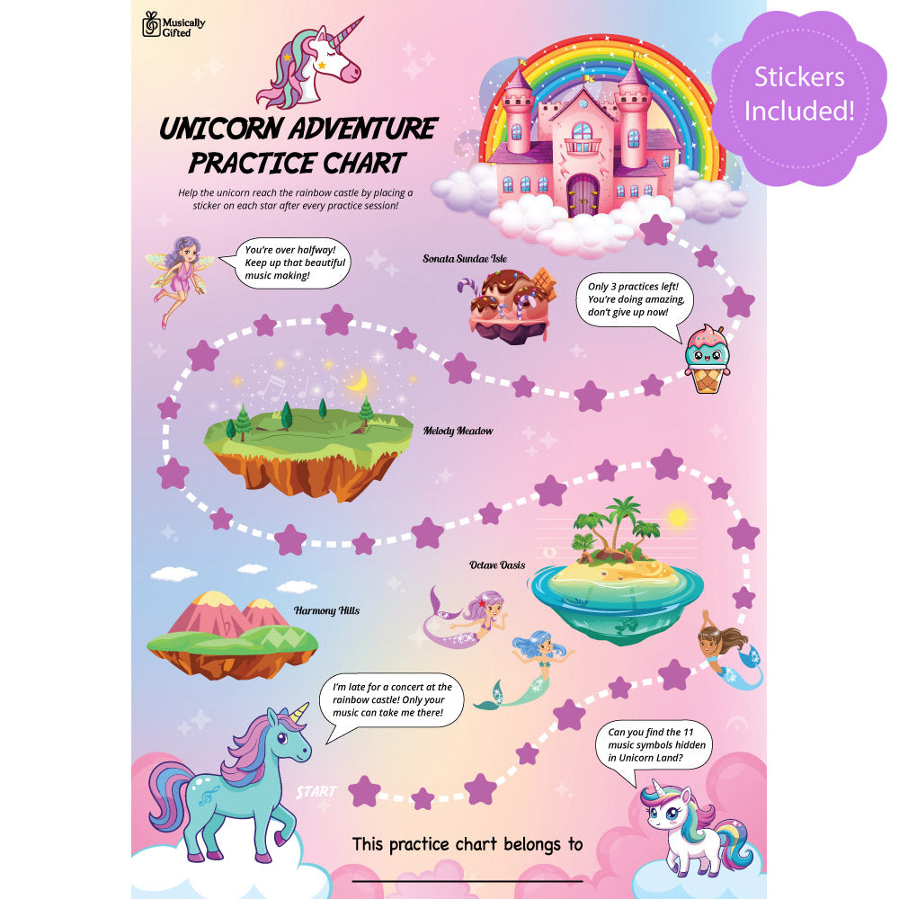 Music Practice Chart Unicorn Adventure A3