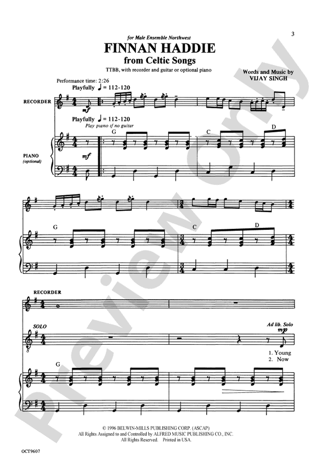 Finnan Haddie (from Celtic Songs) – TTBB Choral Octavo (Digital Download)