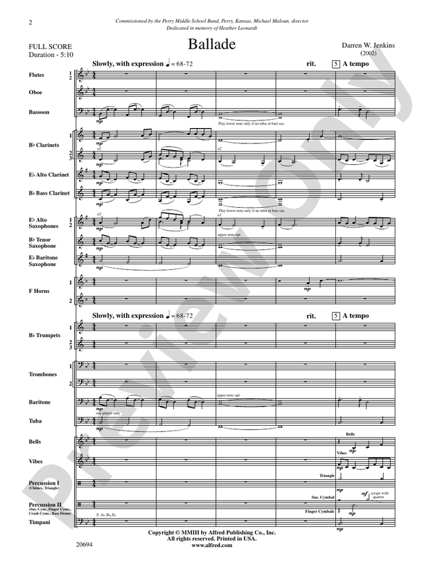 Ballade - Concert Band Conductor Score & Parts (Digital Download)