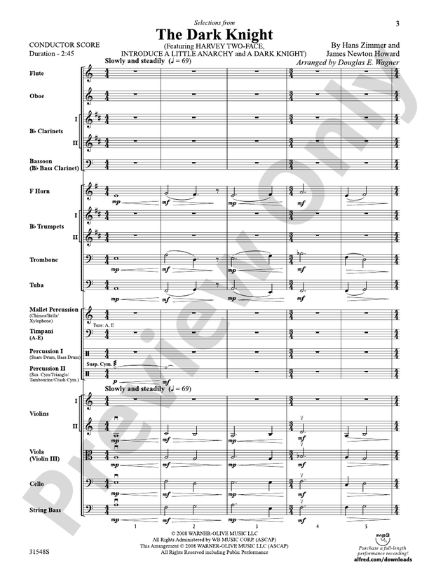The Dark Knight, Selections from – Full Orchestra Conductor Score & Parts (Digital Download)