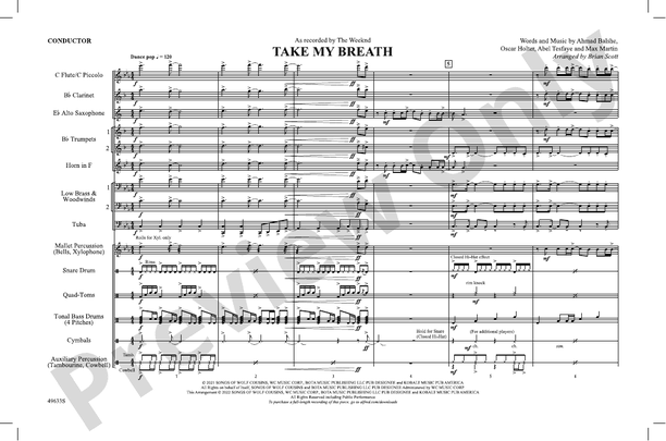Take My Breath – Marching Band Conductor Score & Parts (Digital Download)