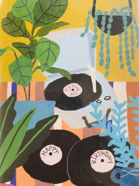 Greeting Card - Record Player and Plants