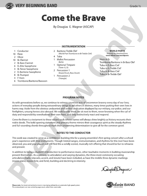 Come the Brave - Concert Band Conductor Score & Parts (Digital Download)