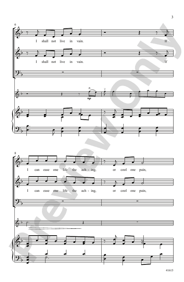 I Shall Not Live in Vain – 3-Part Mixed Choral Octavo (Digital Download)