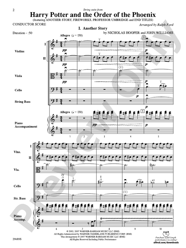 Harry Potter and the Order of the Phoenix, String Suite from – String Orchestra Conductor Score & Parts (Digital Download)