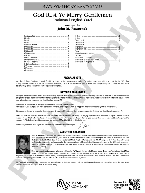 God Rest Ye Merry Gentlemen - Concert Band Conductor Score & Parts (Digital Download)