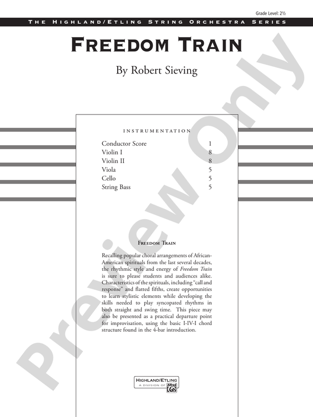 Freedom Train – String Orchestra Conductor Score & Parts (Digital Download)