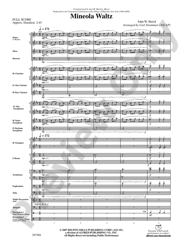 Mineola Waltz - Concert Band Conductor Score & Parts (Digital Download)