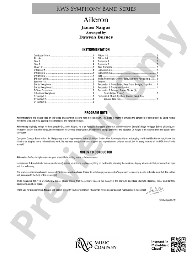 Aileron - Concert Band Conductor Score & Parts(Digital Download)