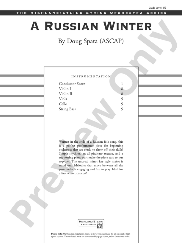A Russian Winter - String Orchestra Conductor Score & Parts (Digital Download)