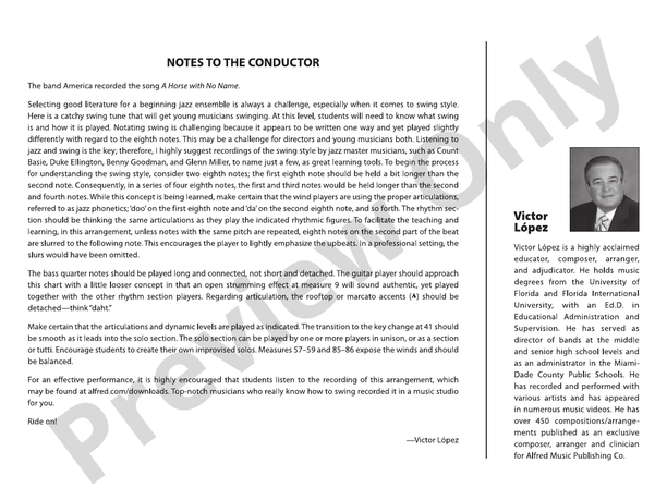 A Horse with No Name - Jazz Ensemble Conductor Score & Parts(Digital Download)