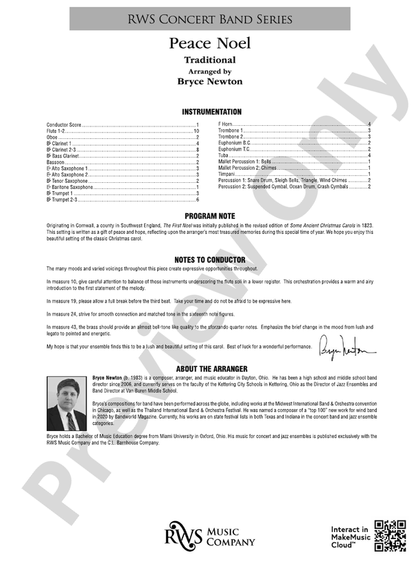 Peace Noel - Concert Band Conductor Score & Parts (Digital Download)