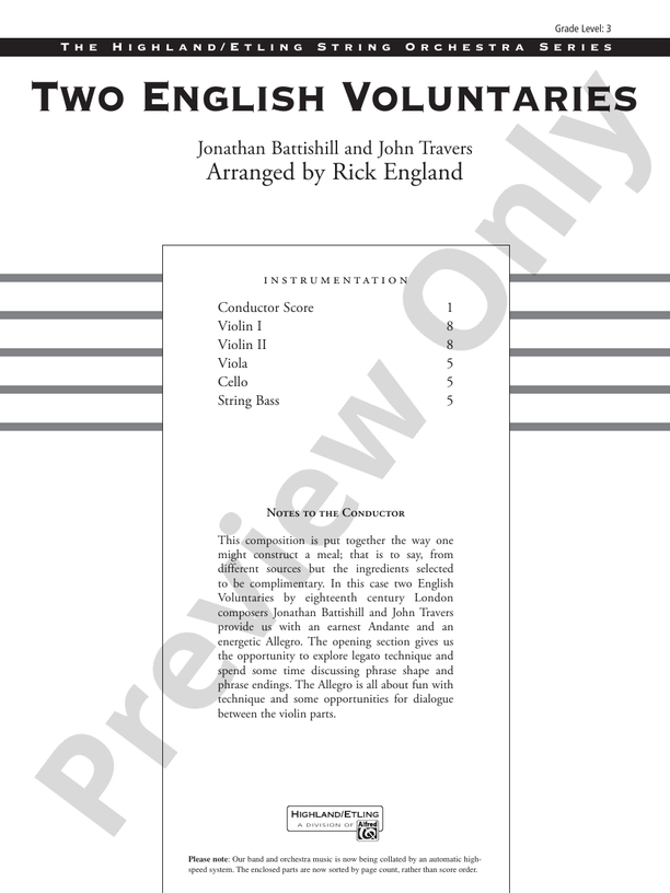 Two English Voluntaries – String Orchestra Conductor Score & Parts (Digital Download)