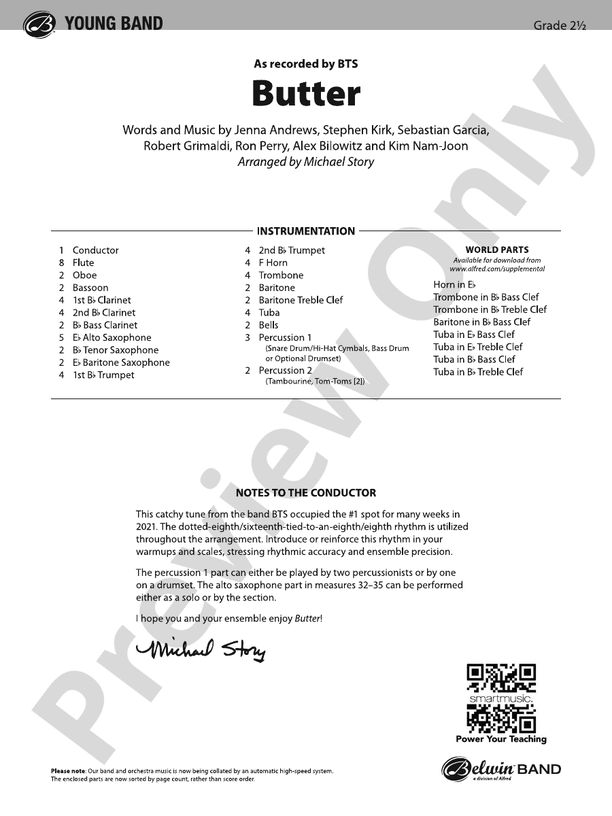 Butter - Concert Band Conductor Score & Parts (Digital Download)