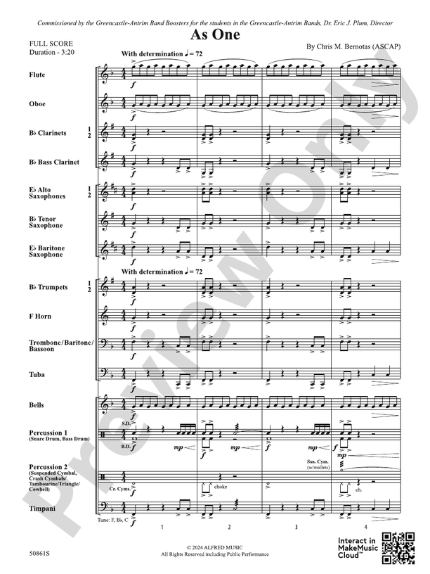 As One – Concert Band Conductor Score & Parts (Digital Download)