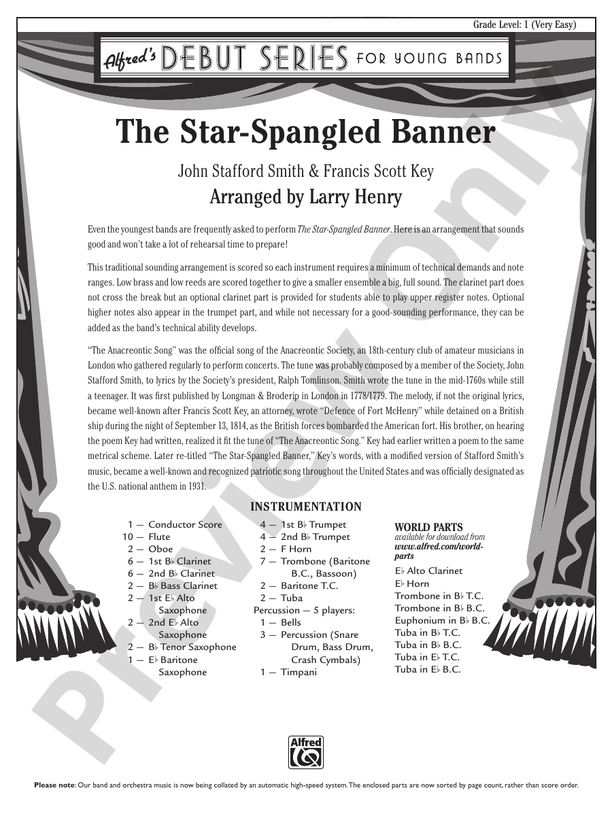 The Star-Spangled Banner (Arr. Larry Henry) - Concert Band Conductor Score & Parts (Digital Download)