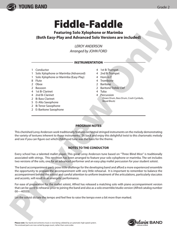 Fiddle-Faddle (Grade 2) - Concert Band Conductor Score & Parts (Digital Download)