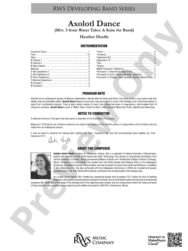 Axolotl Dance - Mvt. 3 from Water Tales: A Suite for Band - Concert Band Conductor Score & Parts (Digital Download)