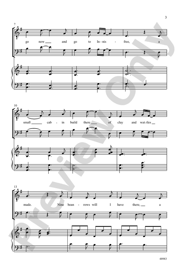 The Lake Isle of Innisfree - TTB Choral Octavo (Digital Download)
