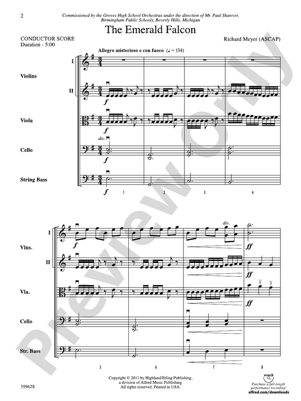 The Emerald Falcon – String Orchestra Conductor Score & Parts (Digital Download)