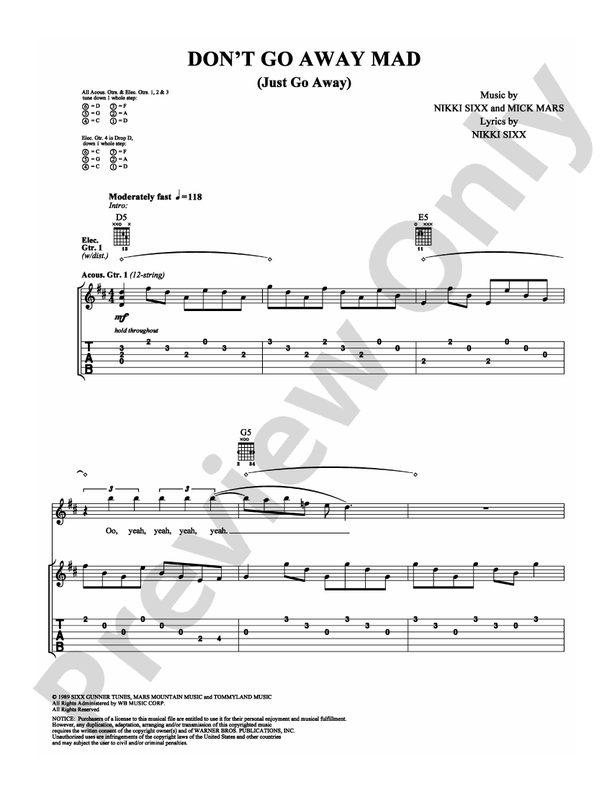 Don't Go Away Mad - Guitar TAB (Digital Download)
