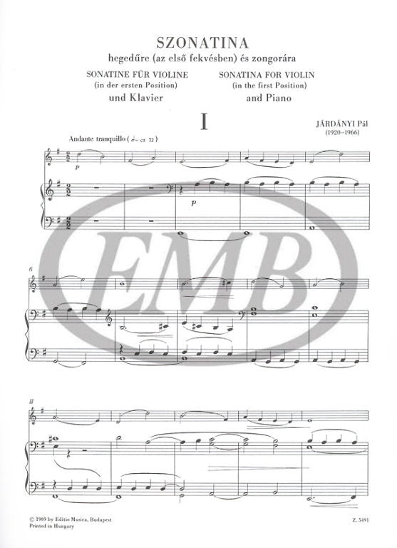 Jardanyi - Sonatina - Violin/Piano Accompaniment EMB Z5491