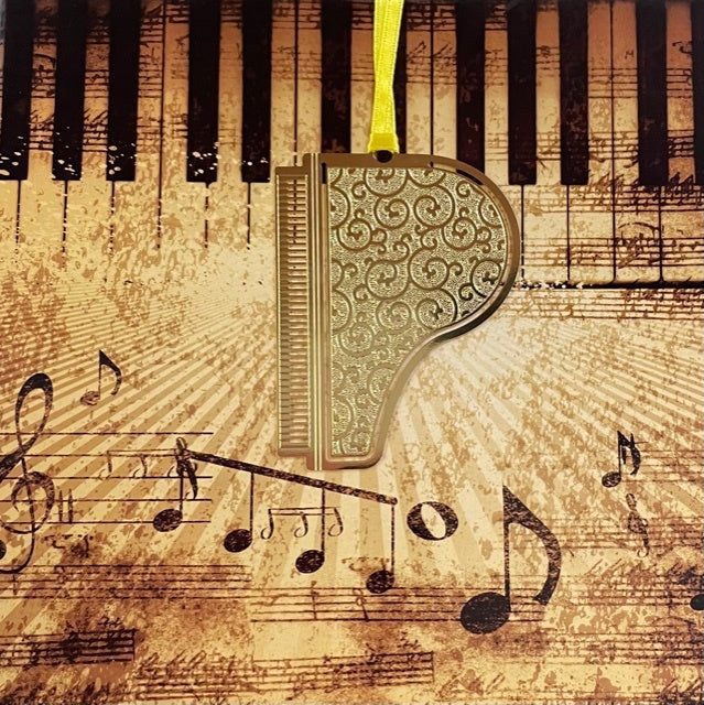 Greeting card - Keyboard with gold piano bookmark.