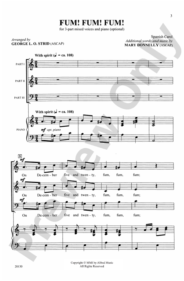 Fum! Fum! Fum! (Spanish Carol) – 3-Part Mixed, Opt. a cappella Choral Octavo (Digital Download)
