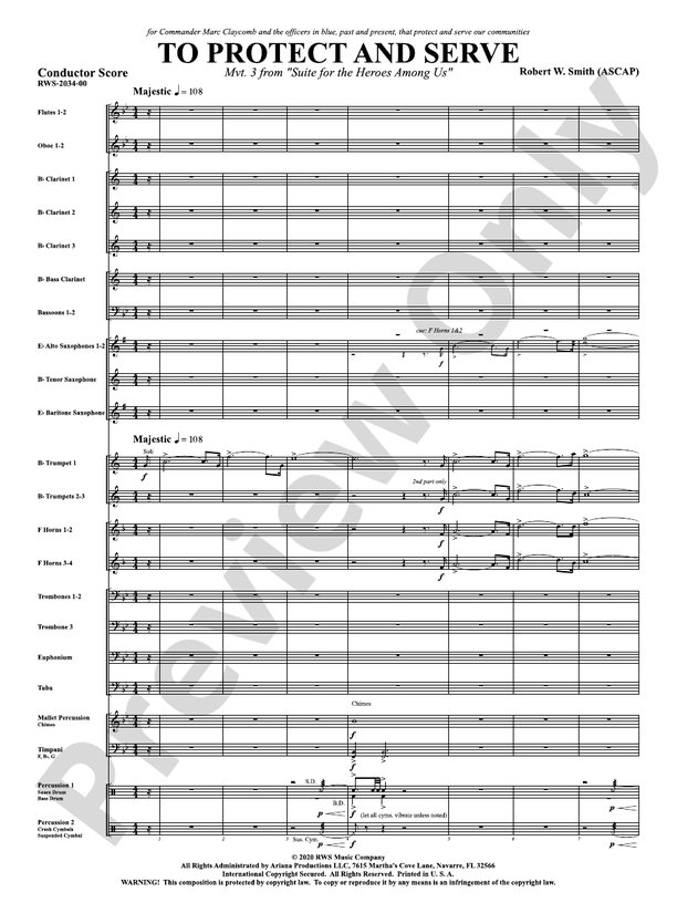 To Protect and Serve - Mvt. 3 from Suite for the Heroes Among Us - Concert Band Conductor Score & Parts (Digital Download)