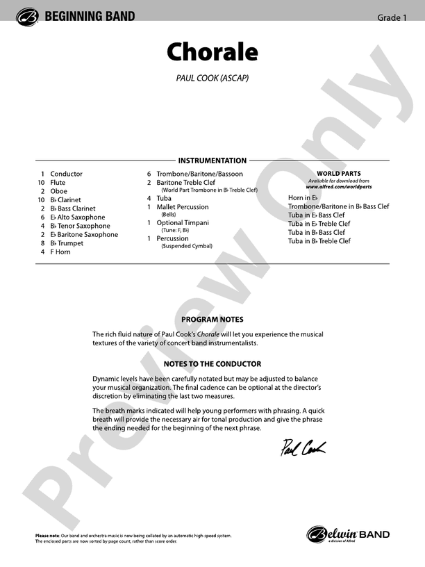 Chorale - Concert Band Conductor Score & Parts (Digital Download)