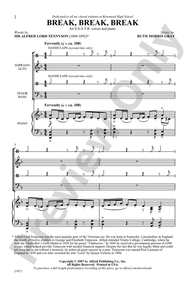 Break, Break, Break – SSATB Choral Octavo (Digital Download)