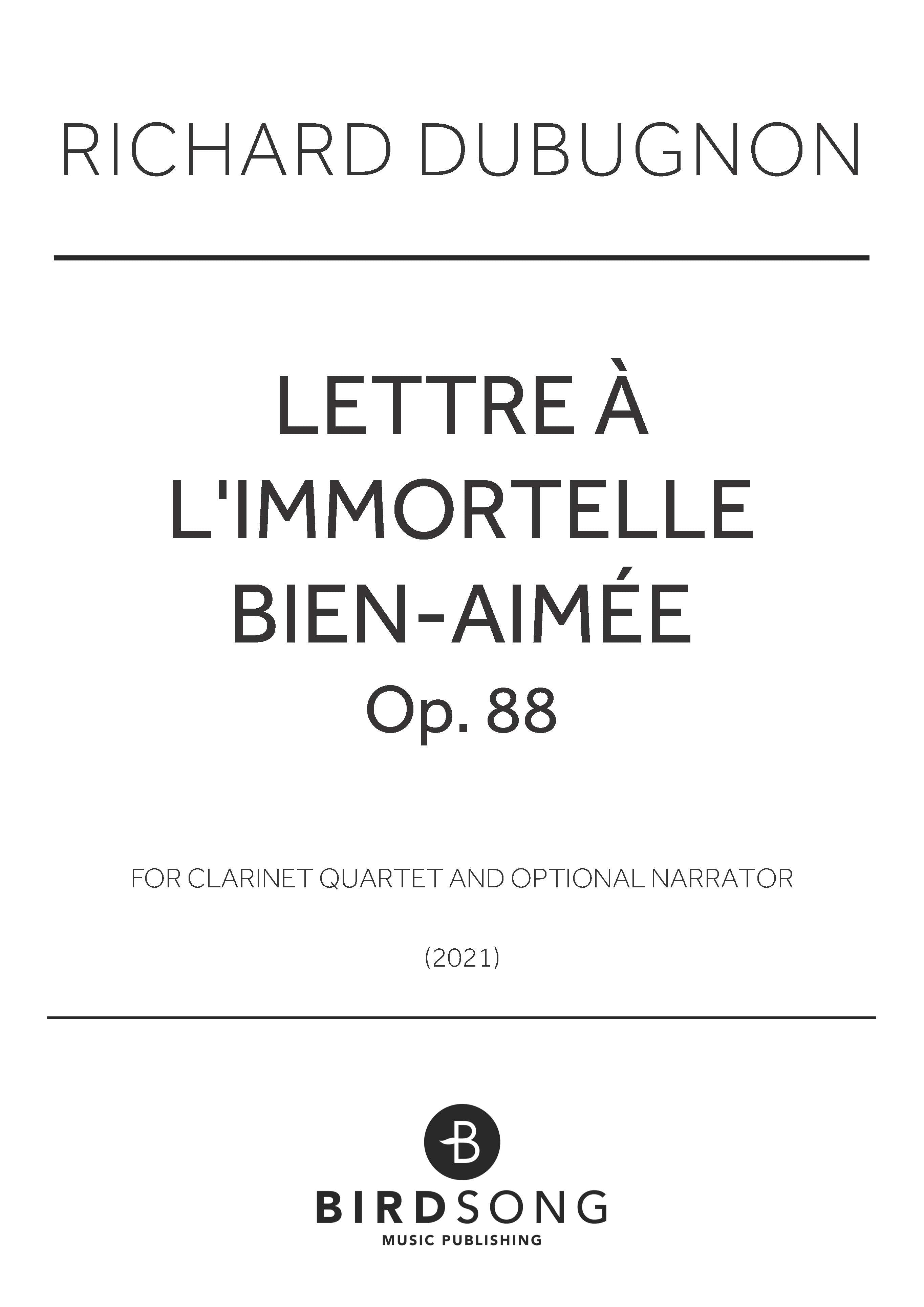 Lettre à l'immortelle bien aimée - Clarinet Quartet (Digital Download)