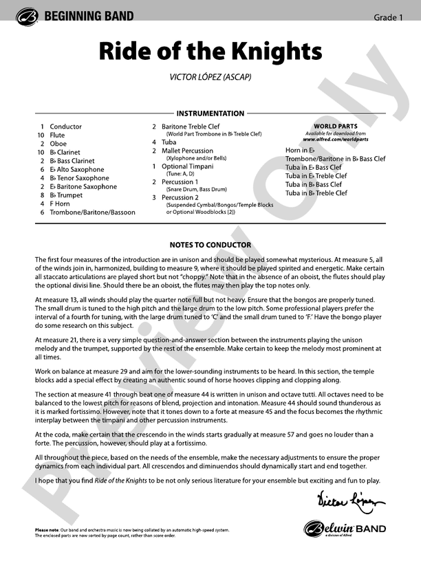 Ride of the Knights - Concert Band Conductor Score & Parts (Digital Download)