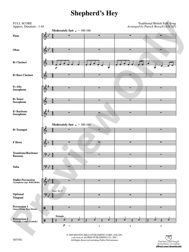 Shepherd's Hey - Concert Band Conductor Score & Parts (Digital Download)